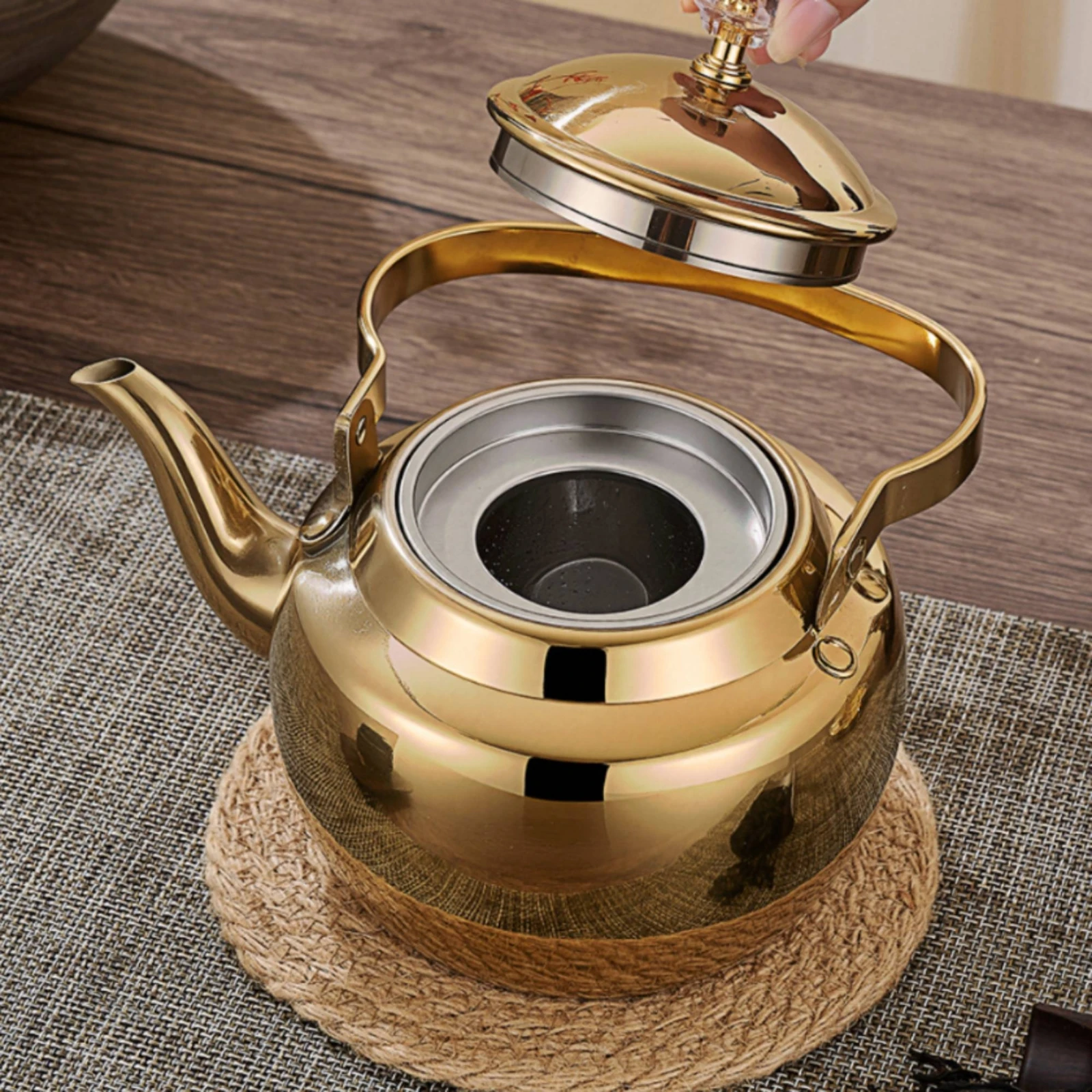 

Stainless Steel Tea Kettle Curved Spout Tea Kettle Kitchenware Flat Base Cookware Polished