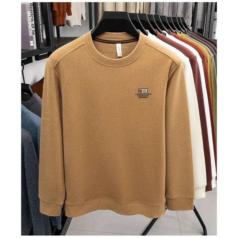 

German Velvet Long-sleeved T-shirt Solid Color Sweatshirt Winter Round Neck Warm Thickened Simple Men's Bottoming Shirt Top