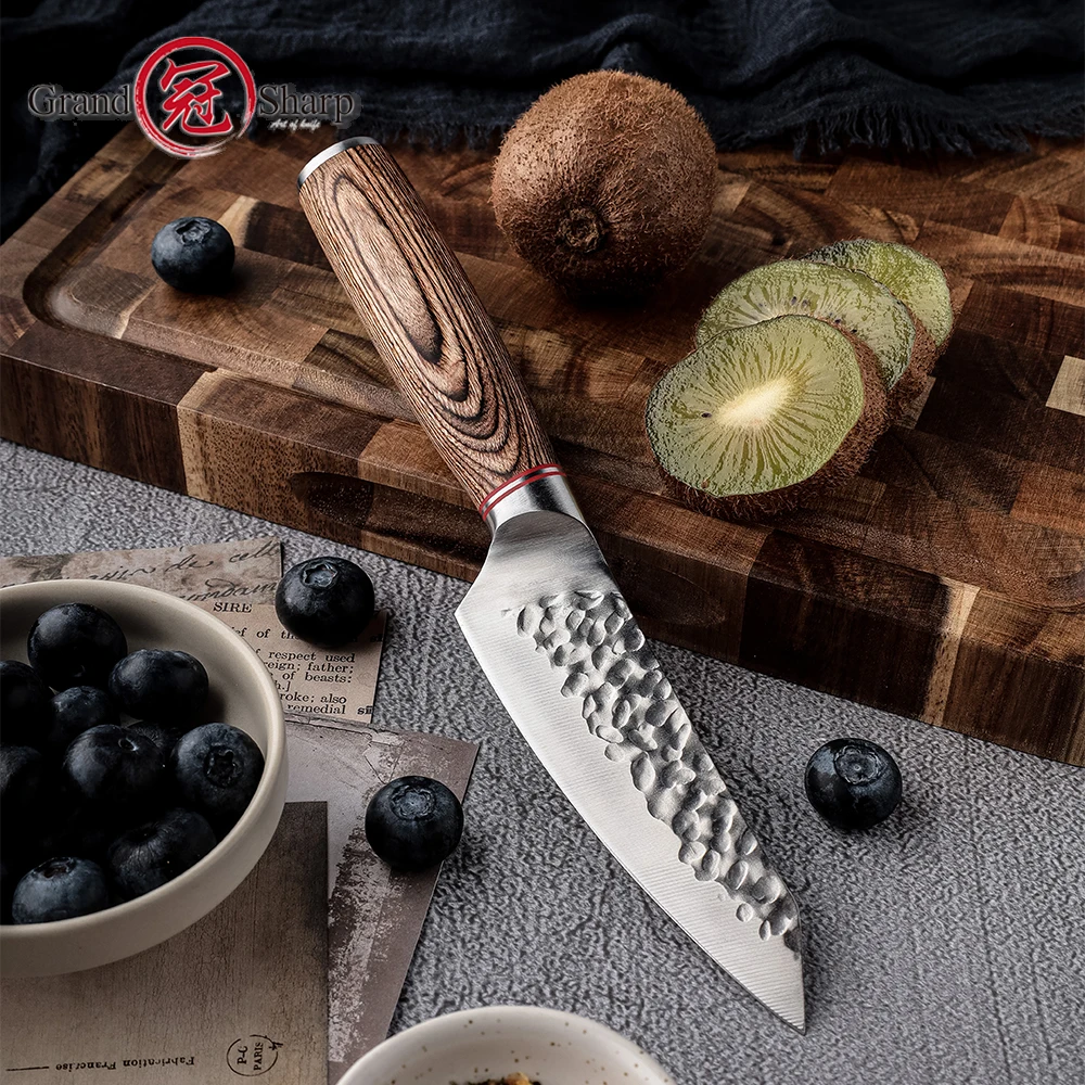 Grandsharp 4.4 Inch Paring Knife Hand-forged 4CR13 Stainless Steel Pakka Wood Handle Sharp Fruit Vegetables Cutting Tools