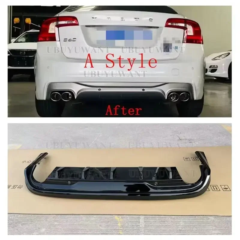 For VOLVO S60 V60 2014-2016 VOLVO V60 S60 ABS REAR BUMPER TRUNK LIP SPOILER DIFFUSER with Exhaust Tips