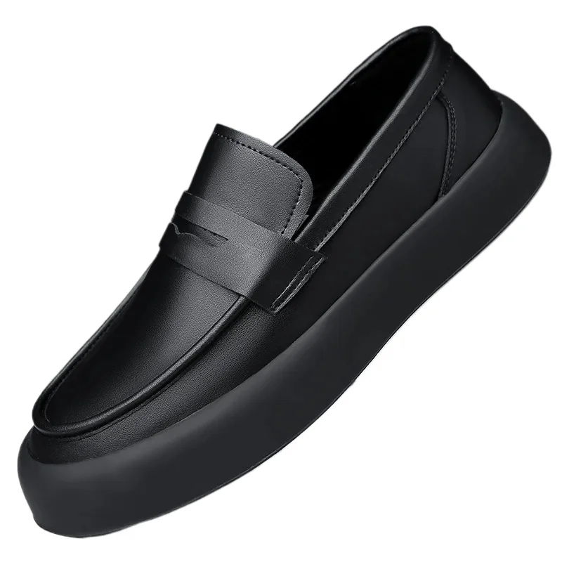 

Мужские мокасины на платформе, кожаные, мягкая подошва, однотонные, деловые классические туфли, весна-осень