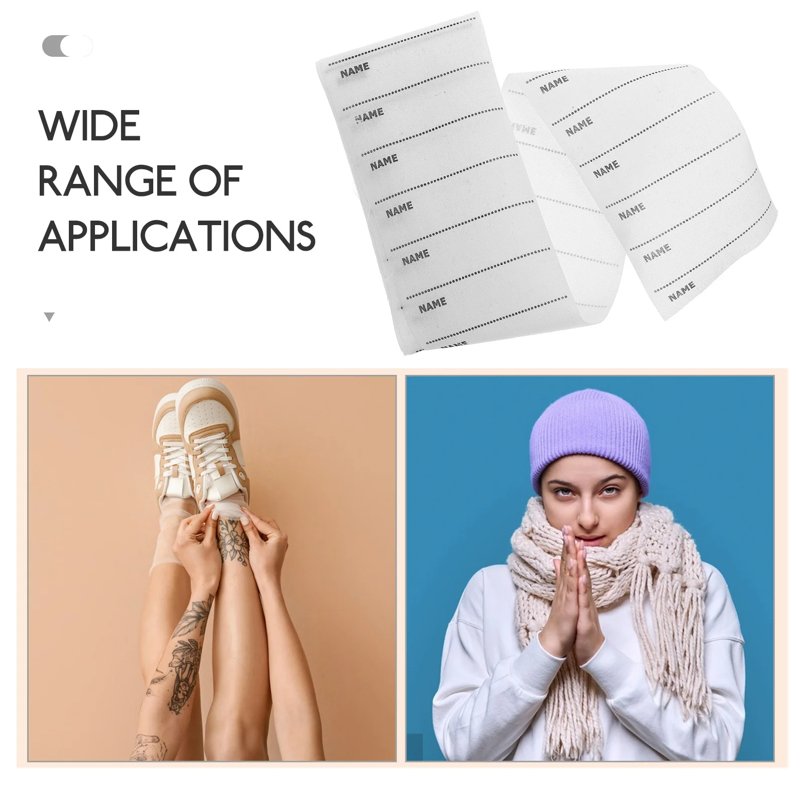 

100Pcs Iron on Name Tags for Clothes Writable Blank Labels for School Camp Iron on Name Tags Iron-on Clothing Labels