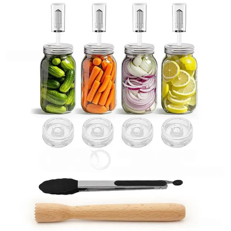 Fermentation Kit For Wide Mouth Mason Fermentation Jar,Pickling/Sauerkraut Kit With 4 Glass Fermentation Weight-[Toolmr A83]