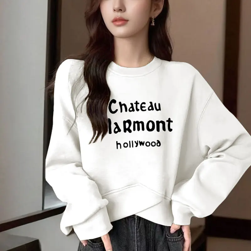 Women\'s Autumn New Style Fashion Simplicity Letter Printing O-neck Long Sleeve Sweatshirts Women Clothes All-match Casual Tops