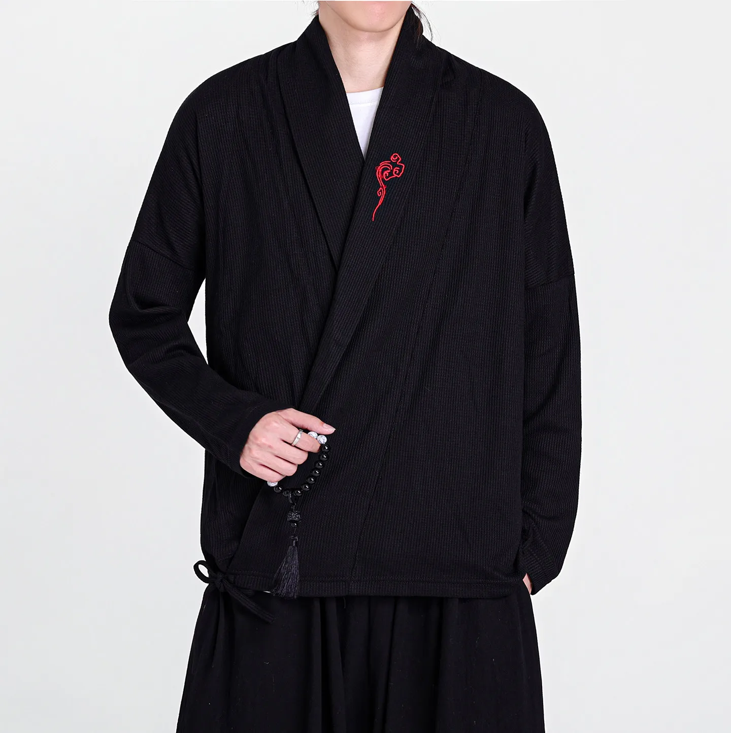 Autumn Jacket Men Solid Color Hanfu Loose Comfortable V-Neck Coats Men Chinese Style Cardigan Traditional Clothing Kimono Jacket