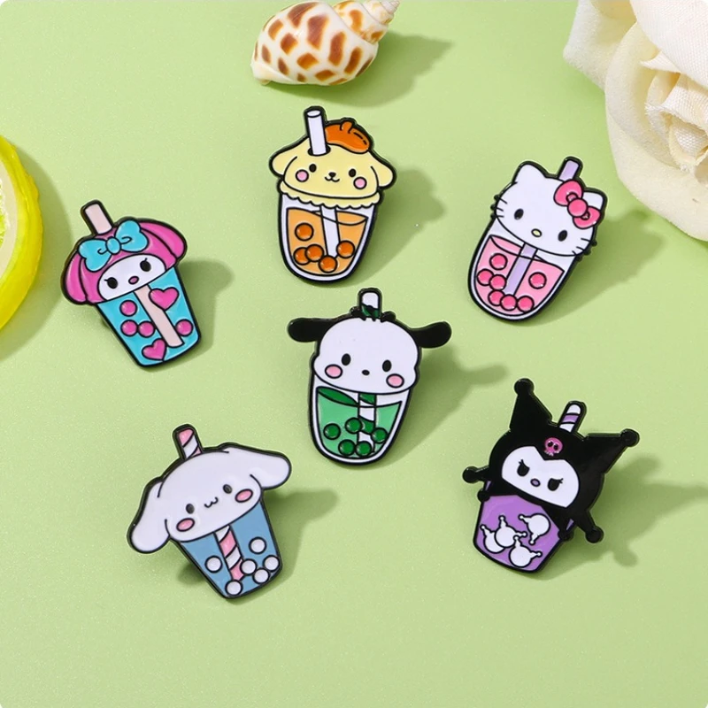 6 قطعة مرحبا كيتي سانريو النمط الياباني الحليب الشاي شارة لطيف كورومي بروش ميلودي ظهره الديكور باشا الكلب الملحقات #1