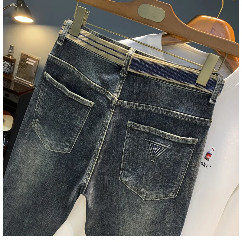 

Elastic blue jeans 's trend new 2025 autumn and winter small foot - men's clothing thick high-end comfort