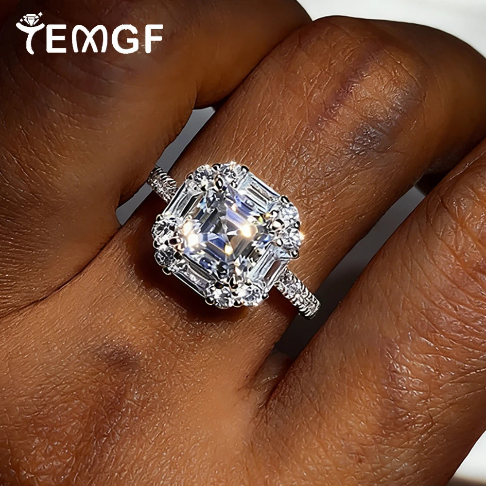 

TEMGF блестящее кольцо с муассанитом 2 карата Asscher Cut для женщин, серебро S925, роскошное предложение, обручальное кольцо для невесты, ювелирные изделия для свадьбы