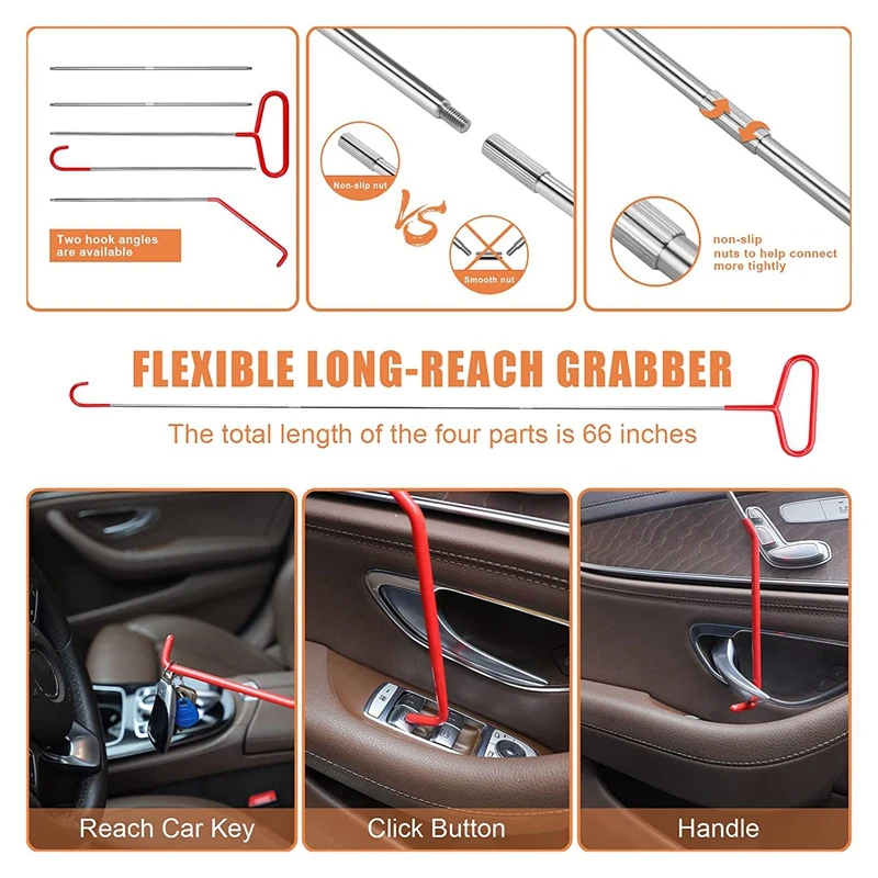 19-Piece Car Kit Tool Kit Equipped With Stainless Steel Long-Distance Fastener, Non-Destructive Wedge, Gas Wedge Pump