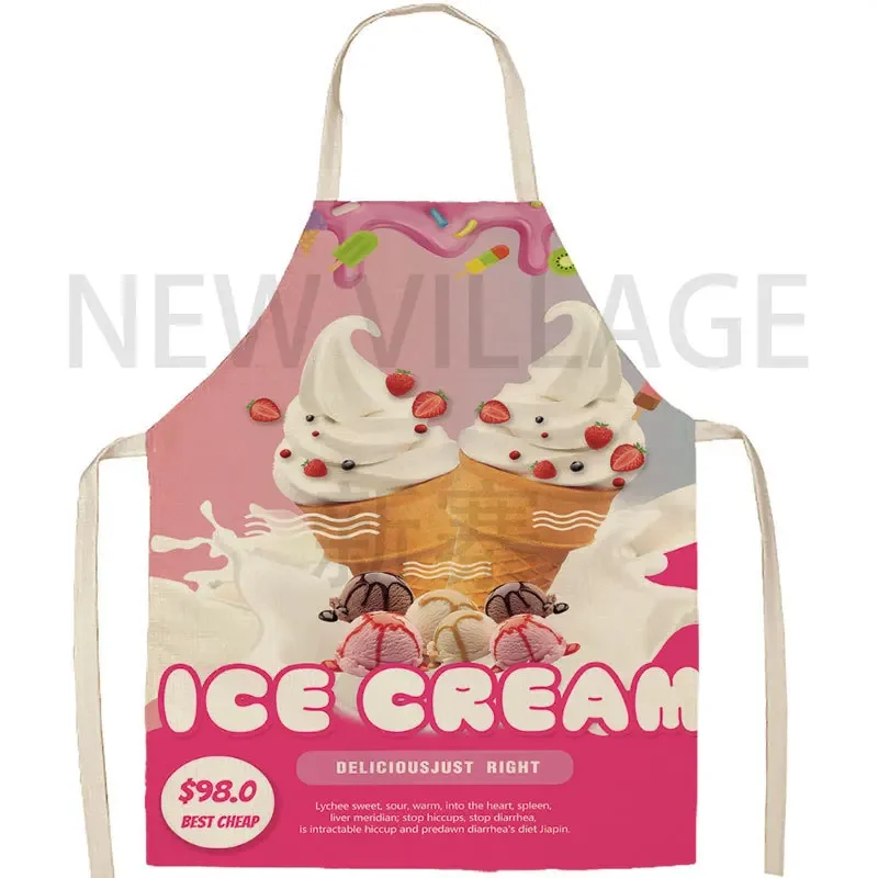 Fashion Ice Cream Series Apron Cold Drink Restaurant Fruit Pattern Apron Unisex Apron Kitchen Cleaning and Anti Fouling Apron