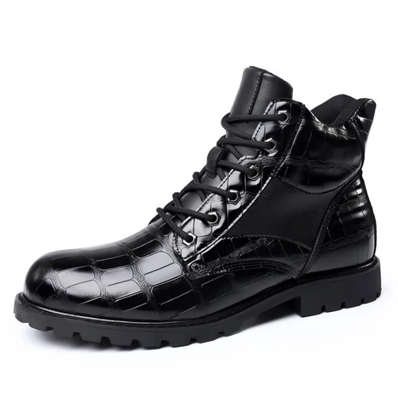 Luxury Designer Men Brand Boots Grid Pattern Square Heel Men Ankle Boots Leahter Shoes for Men Fashion Motorcycle Boot Zapatos