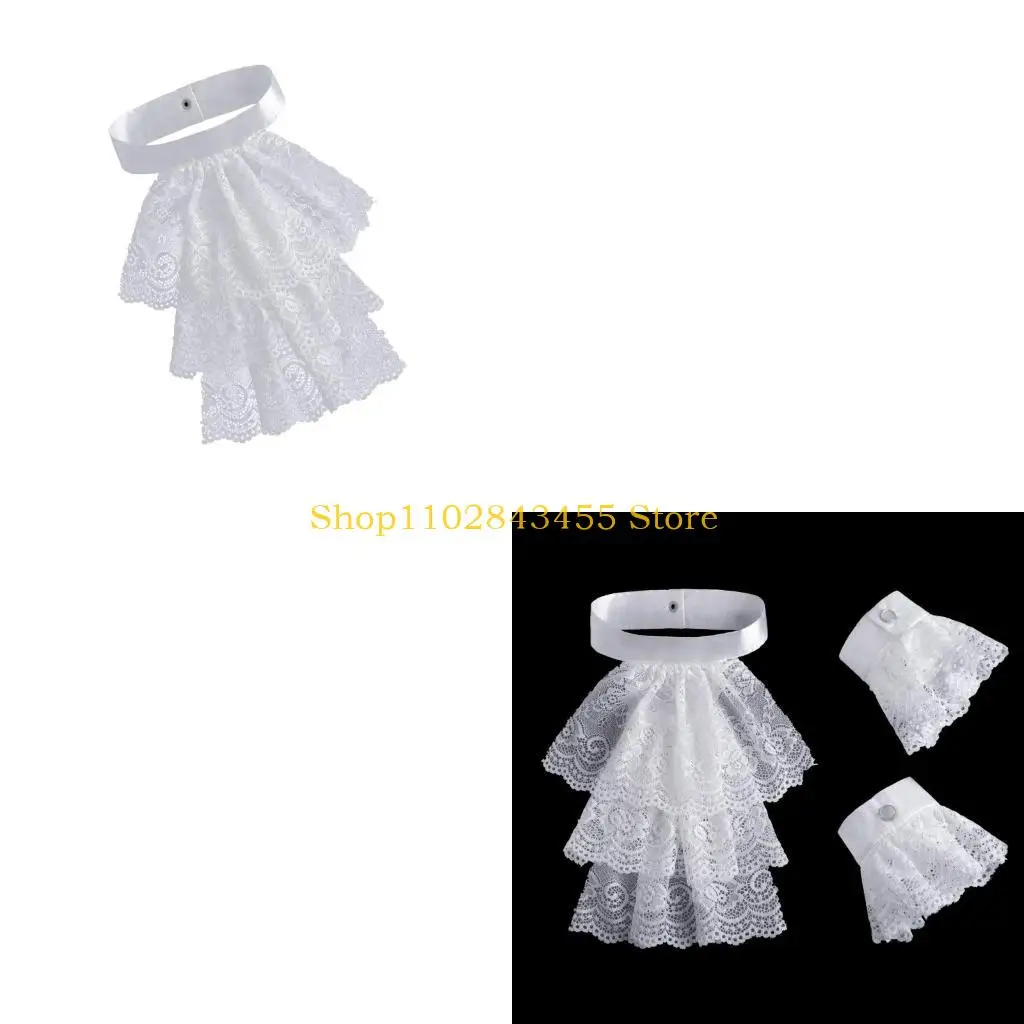49MC Elizabethan Styles Neck Wrap Halloween Costume Colonial Ruffled Neck Ruff for Enhancing Historical and Colonial Costumes