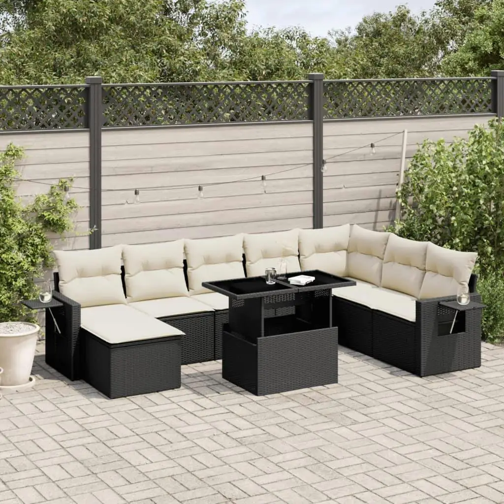 

Garden Sofa Set Outdoor Black and Cream White Stylish Patio Furniture Comfortable Seating for Garden Balcony Living Room