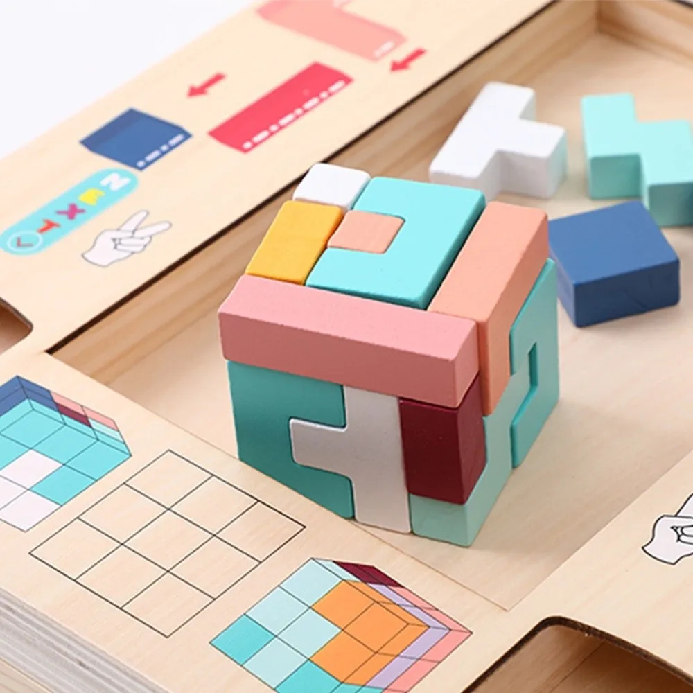 

Colorful Wooden 3D Puzzles Three-Dimensional Logic Training Russian Building Blocks Intelligence Montessori Jigsaw Tangram