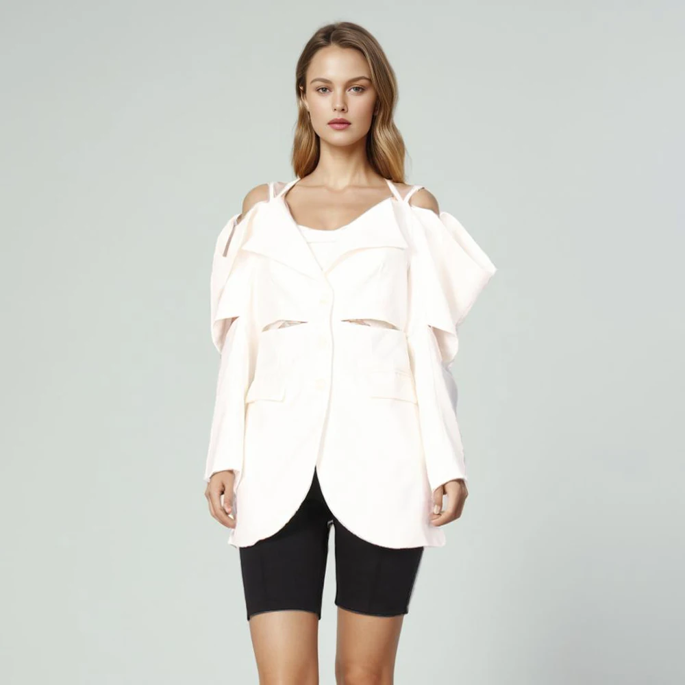 

Женский ажурный блейзер с V-образным вырезом и длинным рукавом