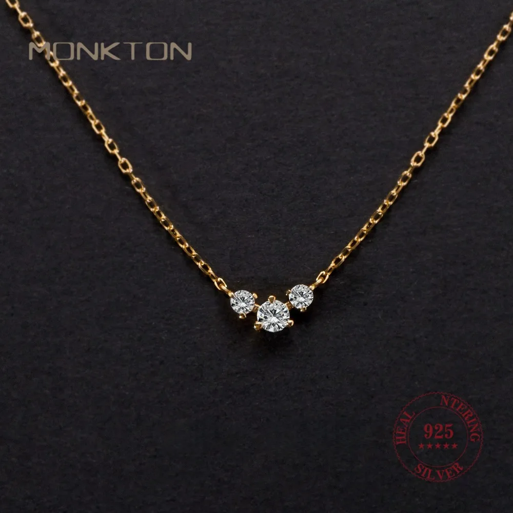 

Monkton S925 стерлингового серебра 18 К золото 3 шт. круглый циркон кулон ожерелья для женщин темперамент простые ювелирные изделия