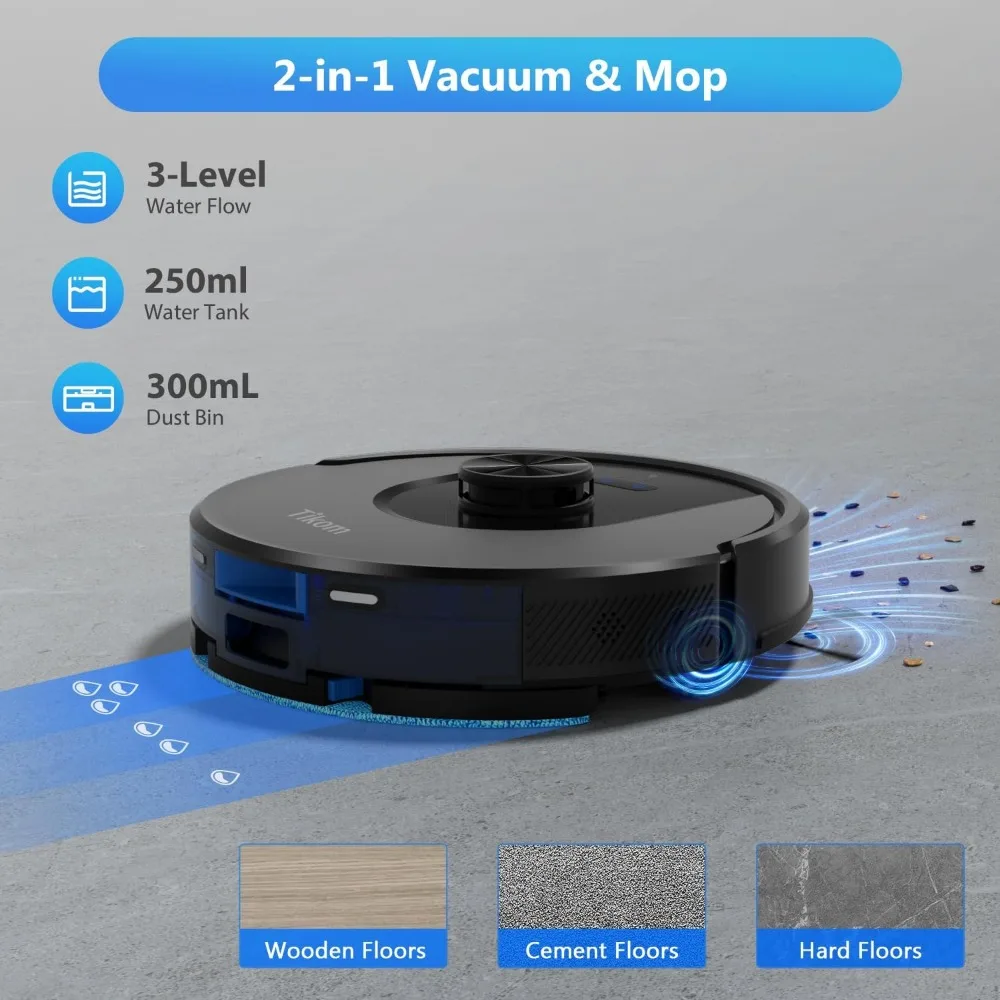 Roboter Vakuum und Mopp, l8000 Laser Lidar Navigation Roboter Vakuum, 3000pa Absaugung, 150 Minuten max, 45dB, 14 No-Go-Zonen