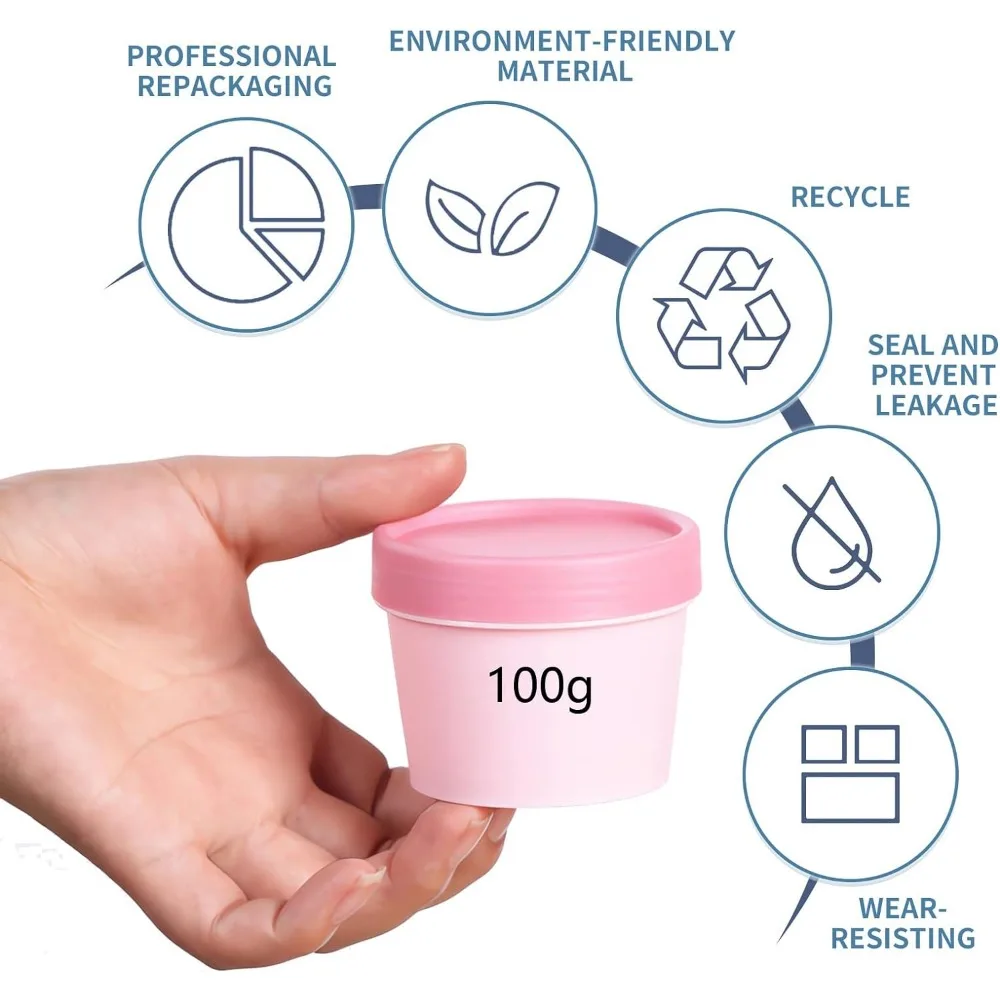 9 Stück 50/100ml Runde Leere Plastik-Cremetiegel Nachfüllbar Auslaufsicher Reise-Make-up-Probenbehälter für Creme, Lotion, Reisezubehör – Detail 6