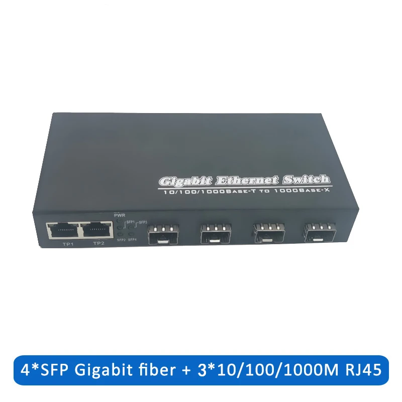 Bit Ethernet Árammegszakító Idegrost Optikai Multimédia átalakító 4sfp 3RJ45 10/100/1000M UTP Idegrost Bal oldal Idegrost Árammegszakító 4F3E