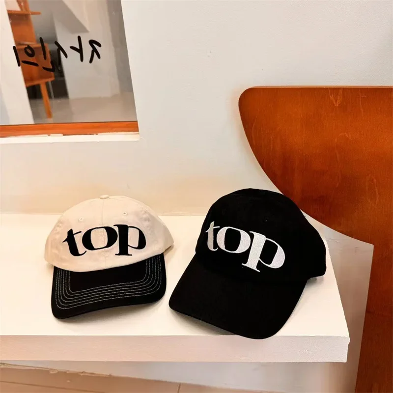 

Letter Embroidery Baseball Cap Women's Wide Brim Soft Top Color Matching Face Small Hat Sun-Poof Peaked Cap