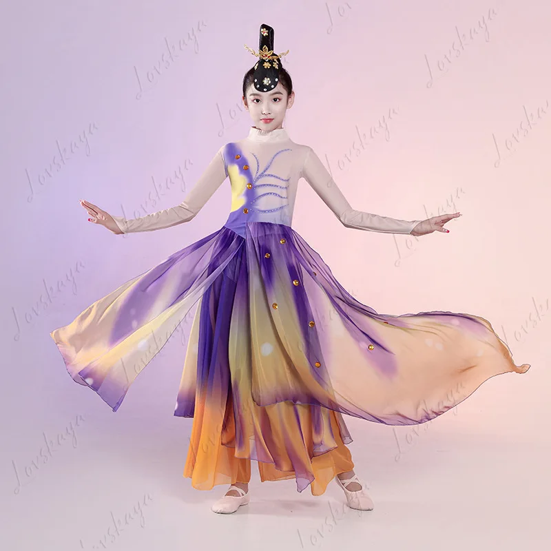 

Детские классические танцевальные костюмы, элегантные танцевальные костюмы с веером для девочек, танец в китайском стиле