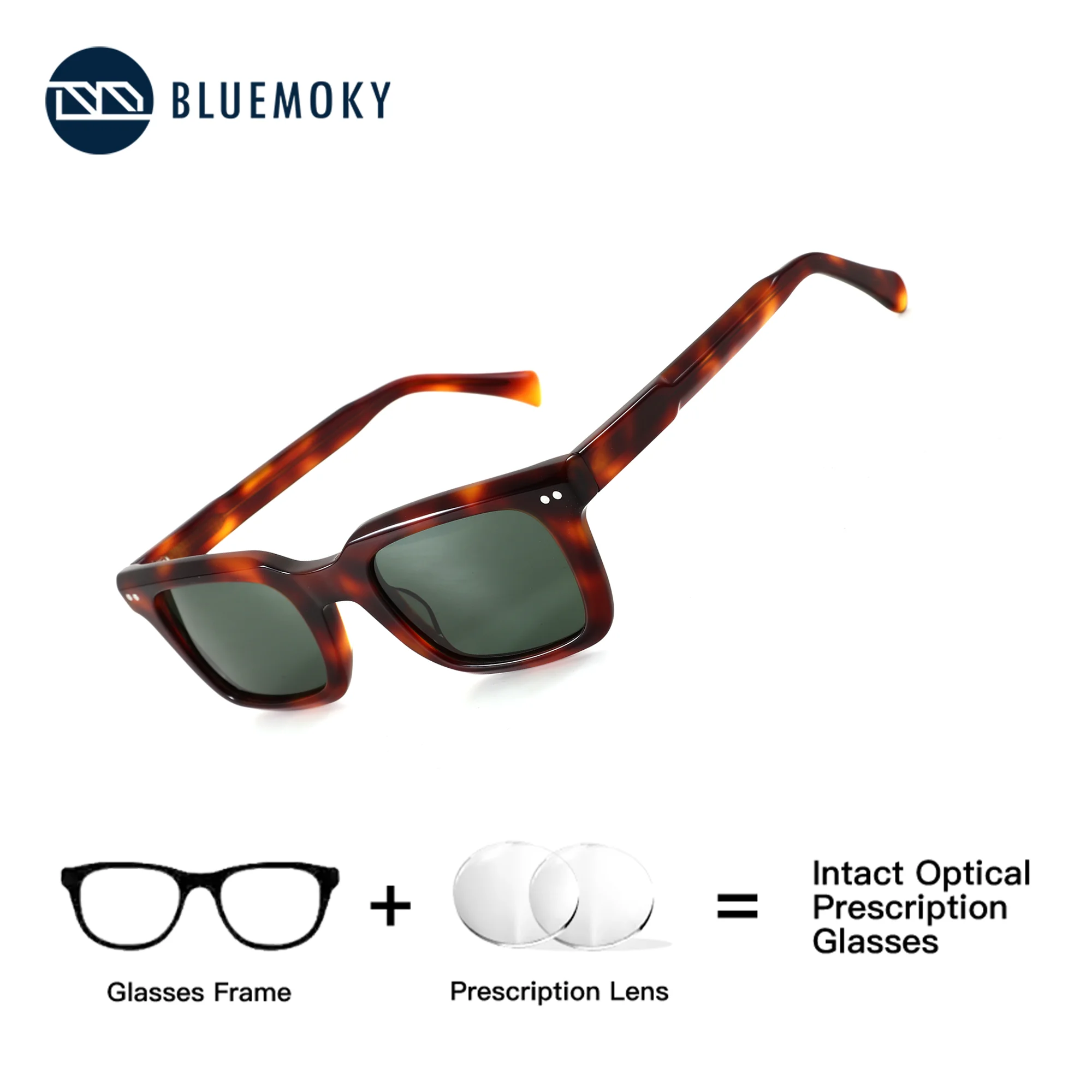 BLUEMOKY L Size Rectangle Corrective Polarized Prescription Sunglasses UV400 Acetate Progressive Optical Myopia Glasses Woman