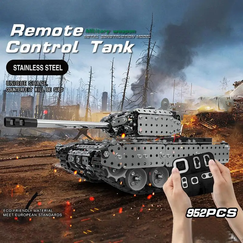 

952pcs Stainless Steel Assembly Remote Control Tank RC Military Tank Bricks Compatible With Model Building Block Christmas Gift