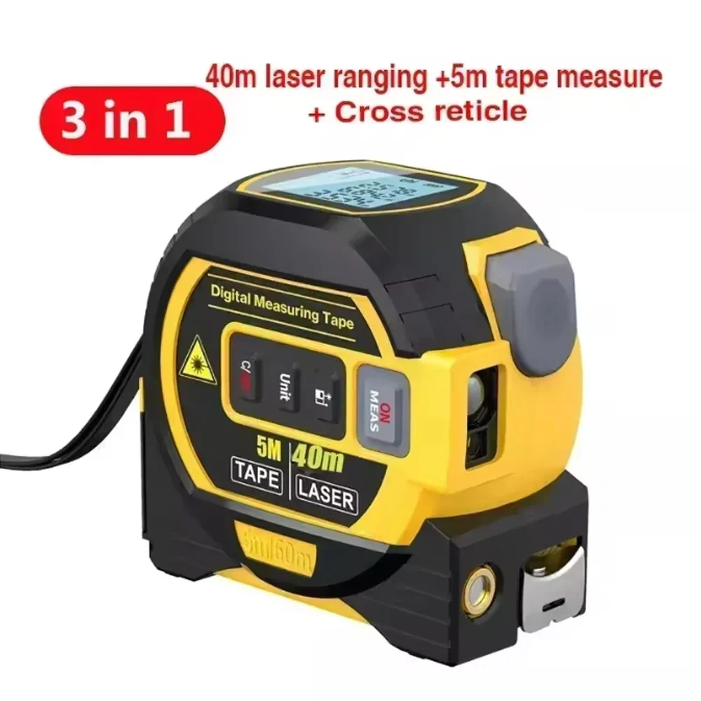 Laser Tape 3 in 1 Digital Tape 60m Laser Distance Meter 5m Steel Tape Rechargeable Measuring Tool Distance Test