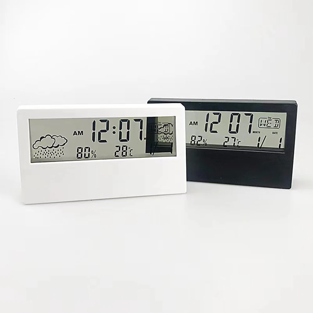 Thermo-Hygrometer Clock Weather Display Desktop Alarm Clock Battery Operated Electric Desk Alarm Clock Modern Home /Office Watch