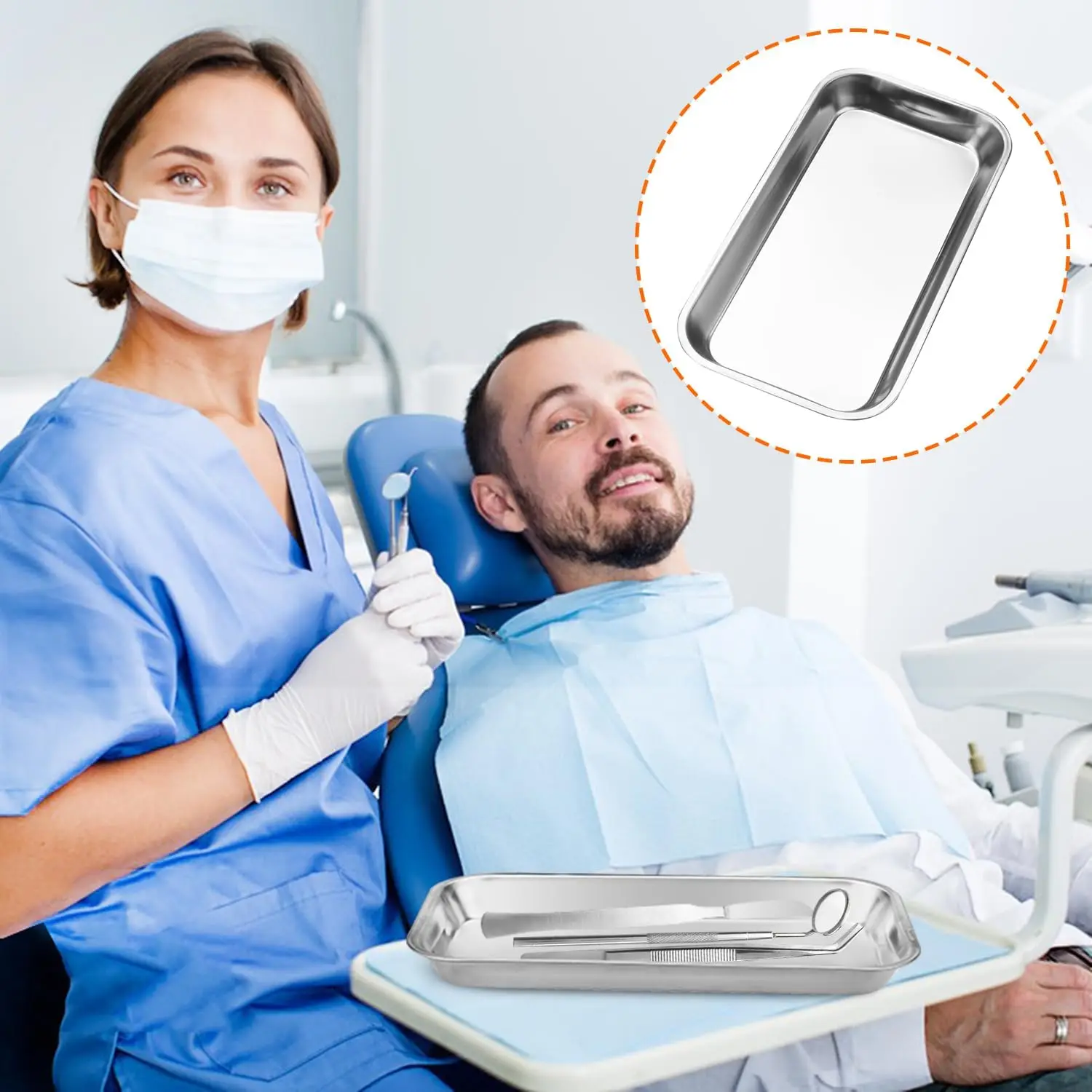 6, OP-Tablett, Kosmetik-Aufbewahrungstablett aus Edelstahl, Verdickungstablett zum Backen, Dental, Laborinstrumentenzubehör, Tattoo-Werkzeug – Detail 6