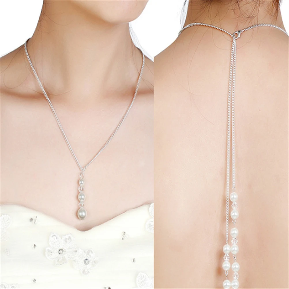 

Lightweight Pearl Necklace Chain Imitation Faux Long Pendant Backdrop Necklace For Party Wedding Prom Engagement
