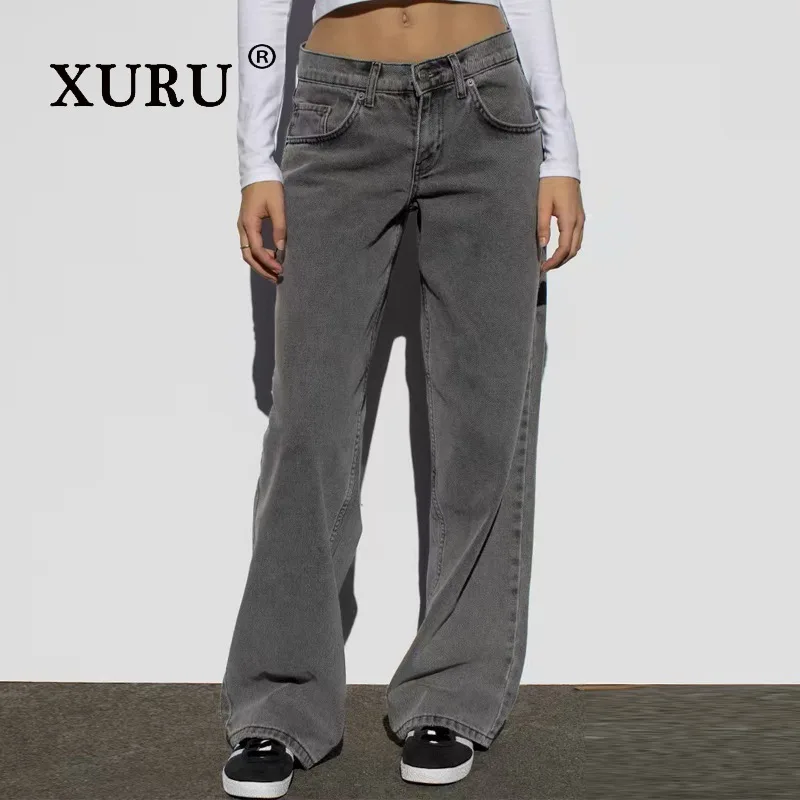 

XURU - New Women's High Waist Wide Leg Loose Jeans, Retro Straight Tube Y2k Fashion Luxury Designer Women's Long Jeans