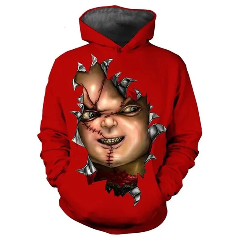 Chucky Doll Hoodie Horror Child\'s Play 3D Print Mężczyźni Kobiety Oversized Pullovers Y2k Harajuku Bluzy z kapturem Tops Odzież dziecięca