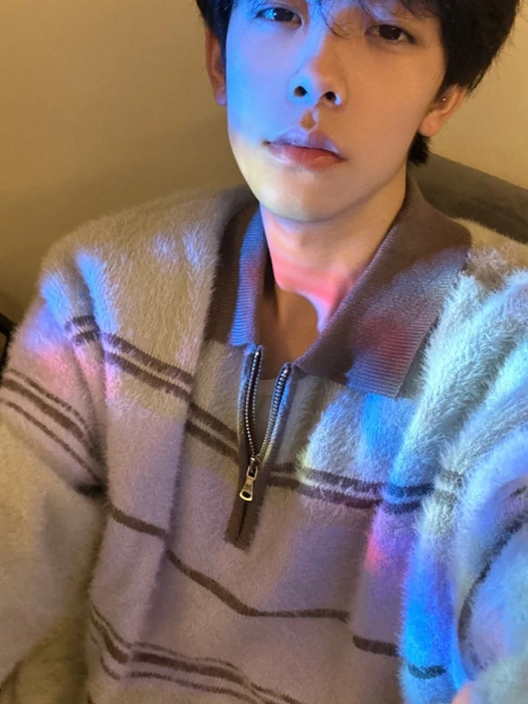 

Мужской вязаный свитер Cleanfit с воротником на молнии, осенне-зимний, в полоску, модный, брендовый, высококачественная верхняя одежда