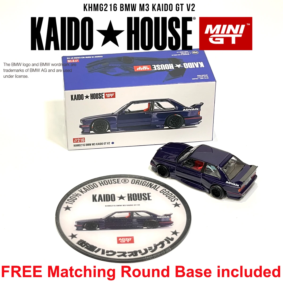 KHMG 216 1:64 BMW M3 Kaido GT V2, modelauto met een openbare motorkap, van gegoten metaal, Kaido House MINIGT, op voorraad.