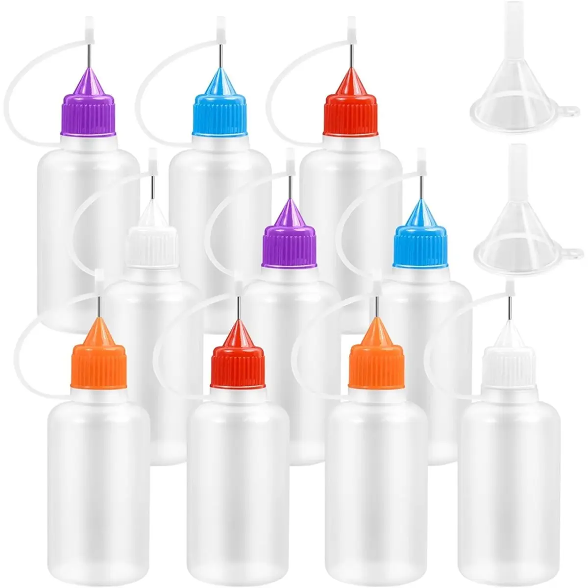 Budget-Friendly-10Pcs 30ml Tip Glue Bottle, Tip Applicator Bottle with 2 Funnel, for Glue,Liquid,Oil, DIY Crafts Etc Multicolor