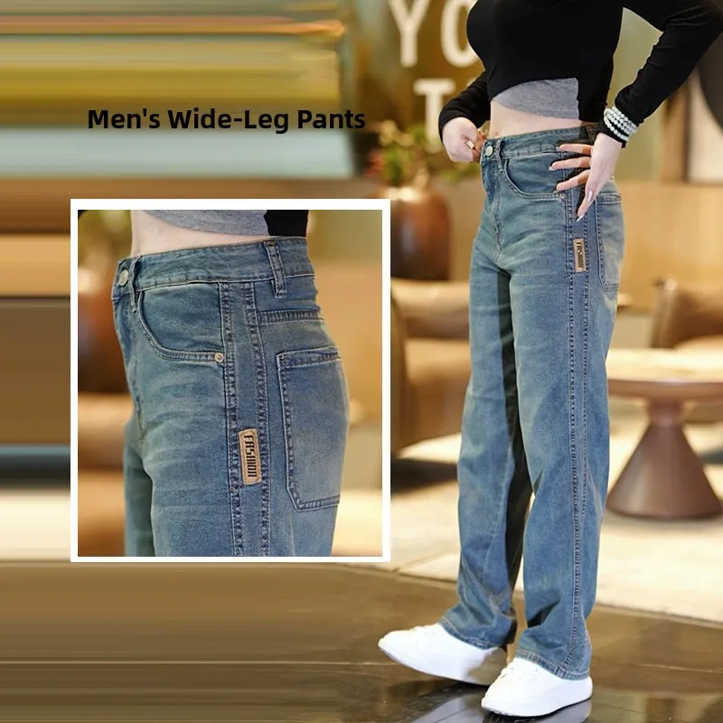 

Laisel Lyocell Elastic Men's Jeans Loose Straight Leg Casual Floor-Length Pants Spring Autumn ular Wide Leg Jeans