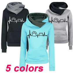 Autumn and Winter Women's Pullover Hoodie Women's Cute Cat Claw Printed Hoodie Long Sleeve Hooded Sweatshirt