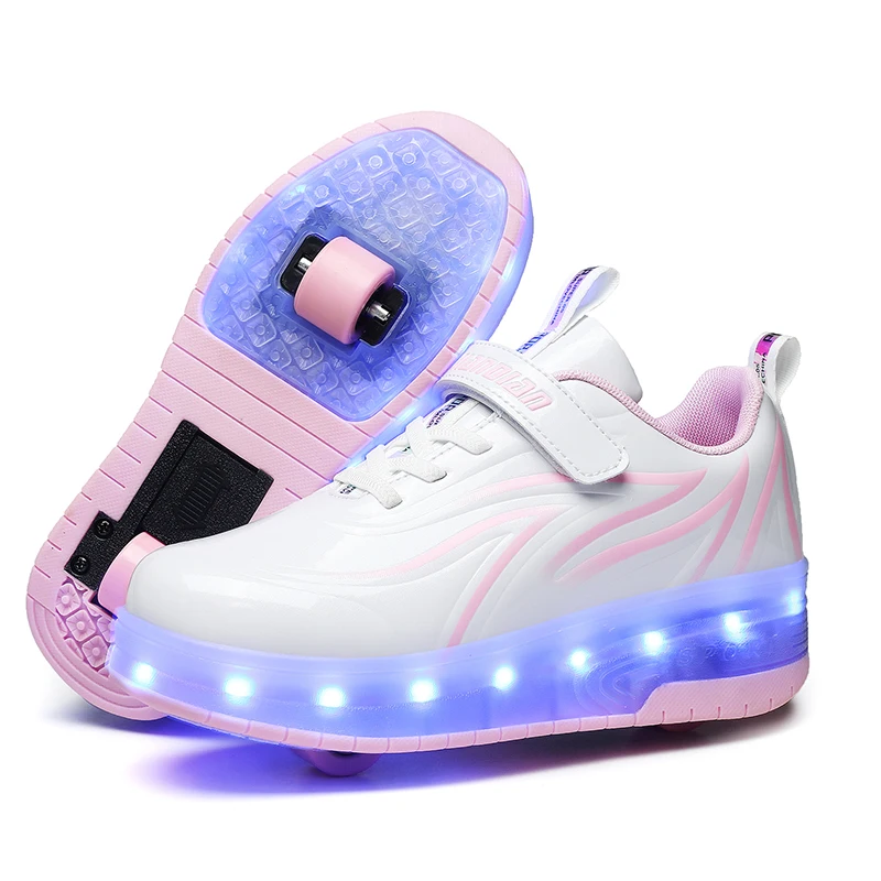 

Led Light Up Wheel Sneakers for Kids Boy Girl USB Luminous Roller Shoes with Double Wheels Children Fashion Casual Skates