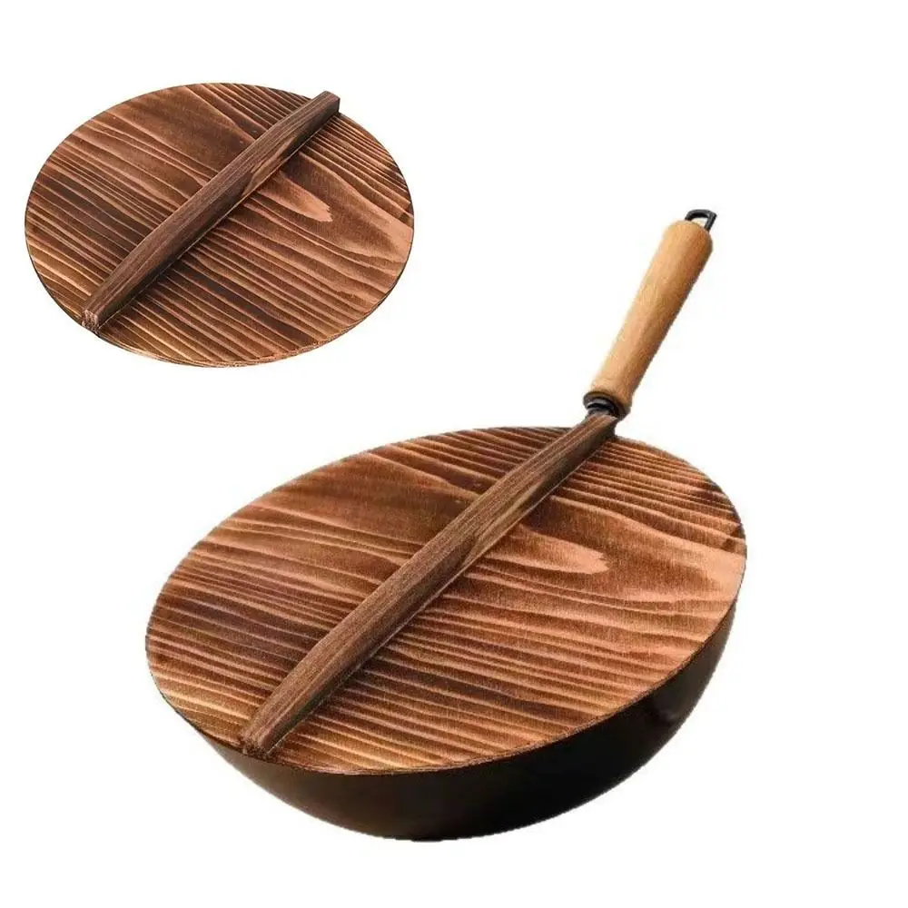 Tapa de olla de madera universal tradicional, tapa redonda de hierro para wok, anti-quemaduras, 22-34 cm, tapa de olla de madera de abeto, accesorios de cocina