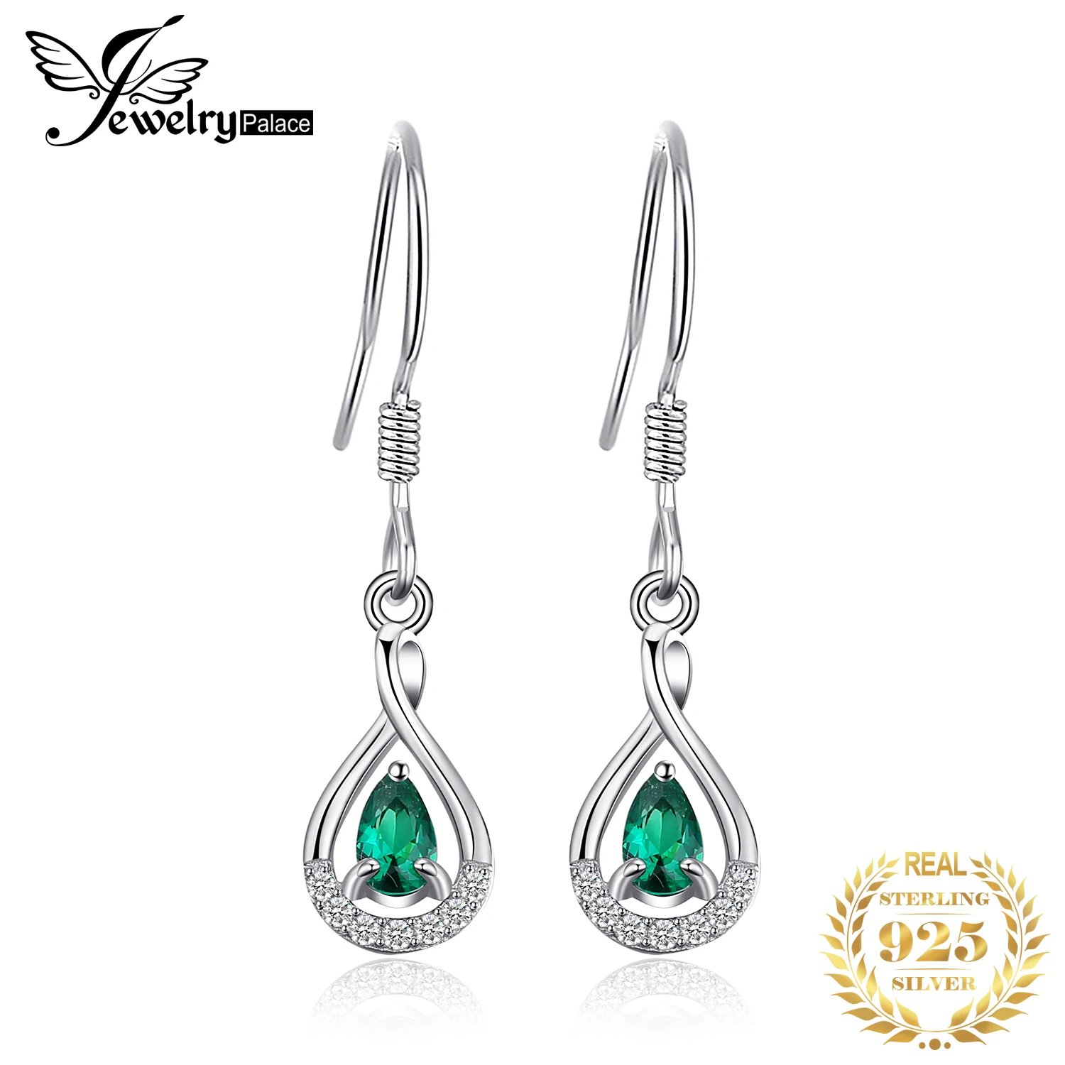 JewelryPalace Pear Simulated Nano Emerald 925 Sterling Silver Drop Earrings for Women Fashion Statement Green Gemstone Jewelry