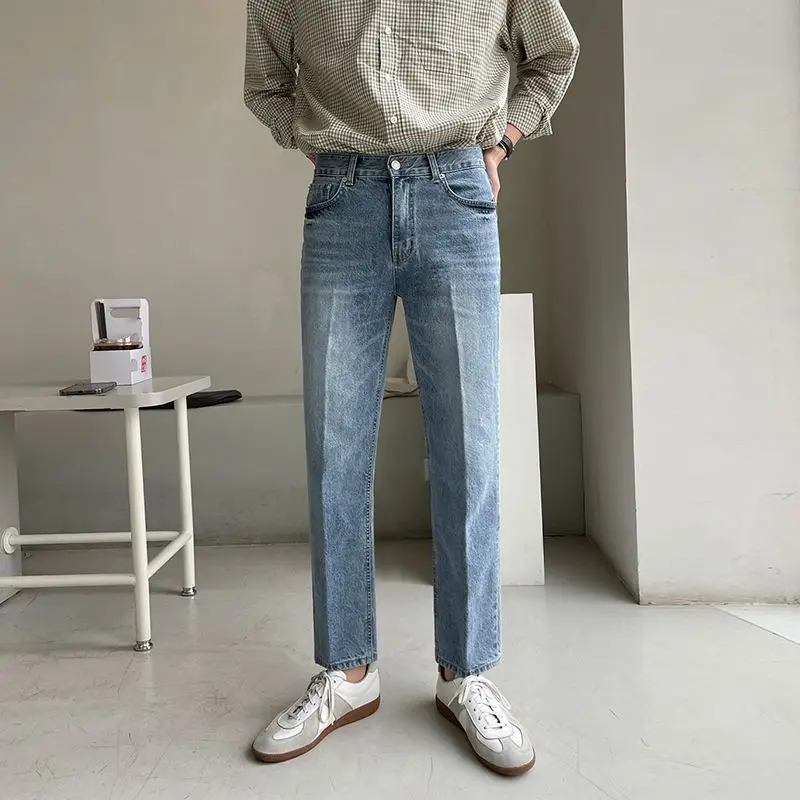 Wysokiej marka jakości letnie elastyczny bawełniany męskie dżinsy do kostek cienki strój uliczny projekt spodnie dżinsowe Korea spodnie typu Casual H23