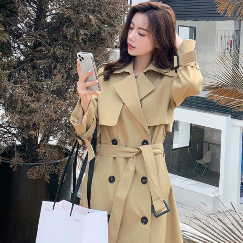 

2024 Women Trench Coat Autumn Clothes Long Windbreaker Coat Tops Trench Donna Solid Color Winter Double- Breasted Button