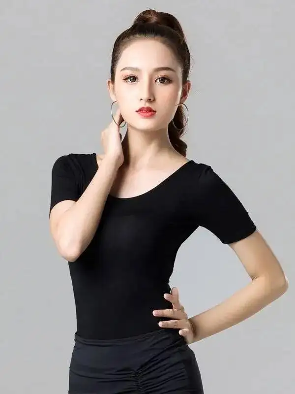 Haut de danse latine pour femmes adultes, nouvelle tenue de danse moderne, pratique ajourée, coupe cintrée, T-shirt latin, robe de danse