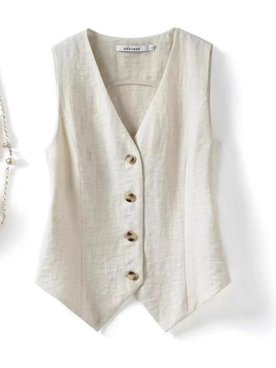 

Летний тонкий льняной женский жилет с v-образным вырезом, универсальный повседневный топ без рукавов, модный дизайн, застежка на одной пуговице