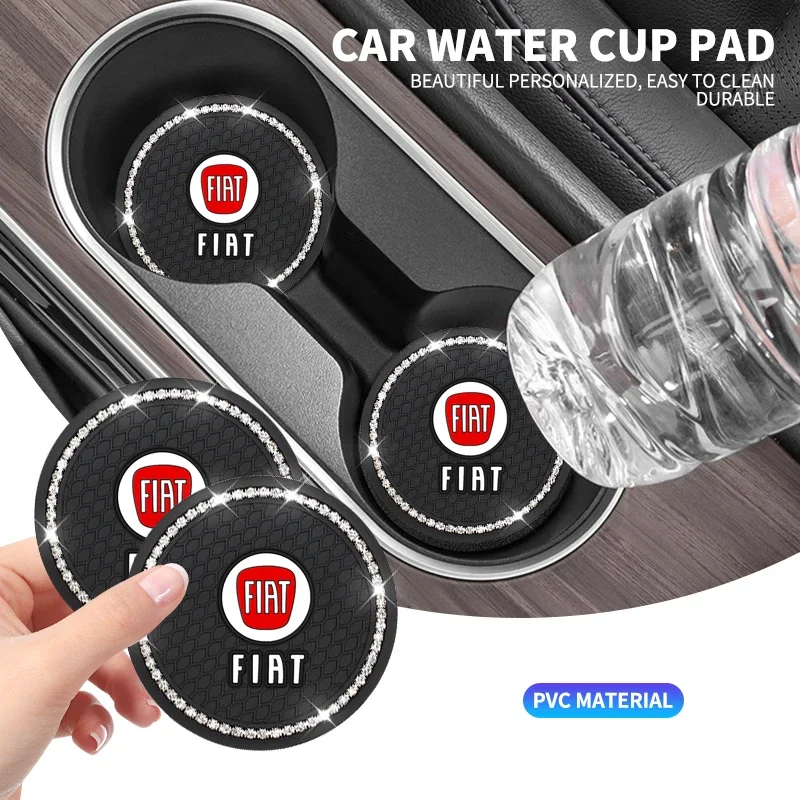 1/2Pcs Diamond-studded Car Coaster Cup Holder Anti-skid Pad For Fiat 500 Ducato Pondo Punto Panda FR Abarth Doblo Stilo Bravo