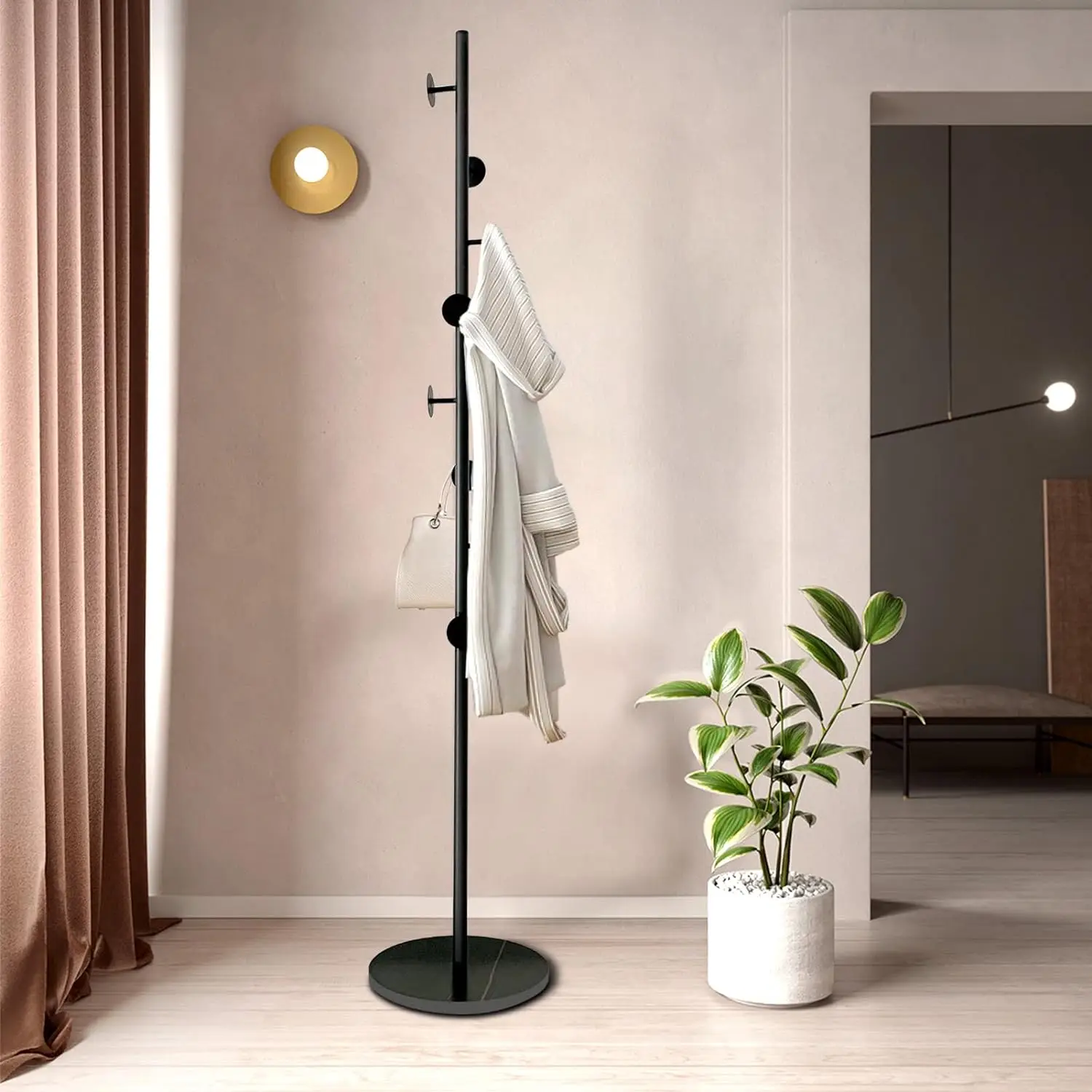 Coat Tree Freestanding, Metal Coat Rack Tree, Free Standing Hanger for Hats Purses Umbrellas, Coat Stands with Stable Base