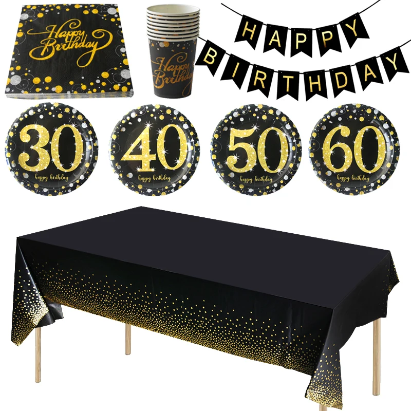 30 40 50 60 Birthday Party Adult Anniversary Decor Paper Cup Tablecloth 30th 40th 50th 60th Happy Birthday Party Decorations