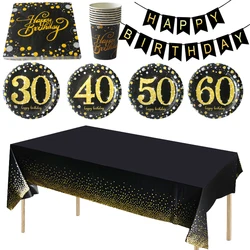 Decoración Para fiesta de cumpleaños de 30, 40, 50, 60, para Aniversario de adultos, vasos de papel, mantel de 30, 40, 50, 60, decoraciones para fiesta de cumpleaños