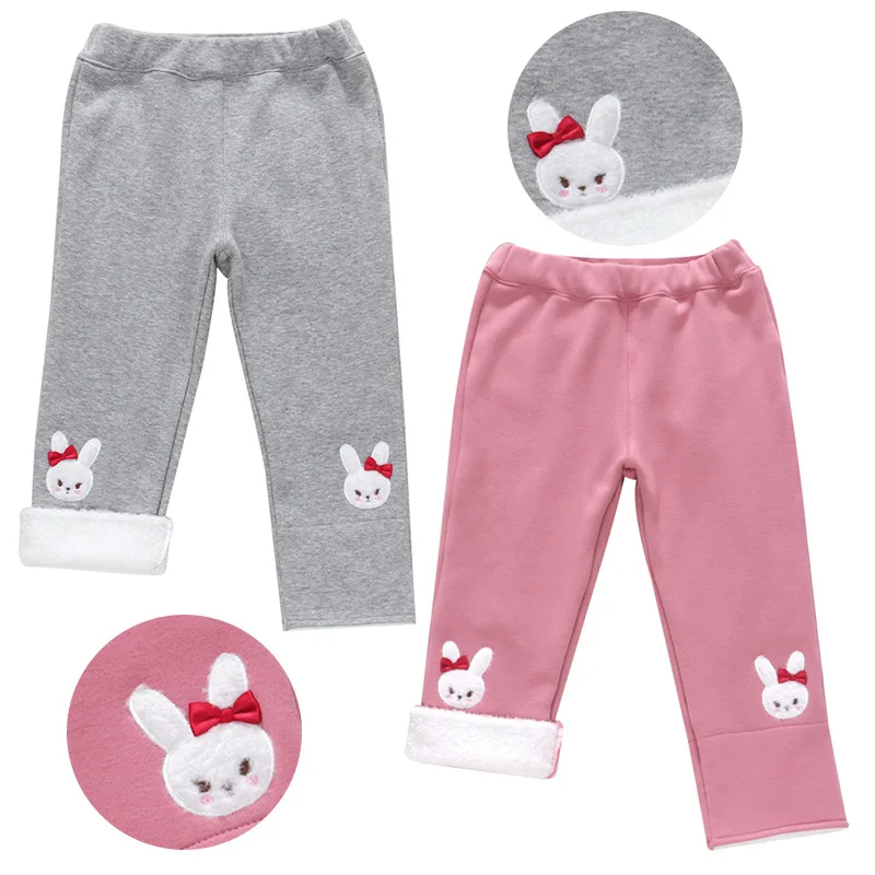 

Осенне-зимние новые брюки на флисовой подкладке с вышивкой и бантом для девочек, леггинсы